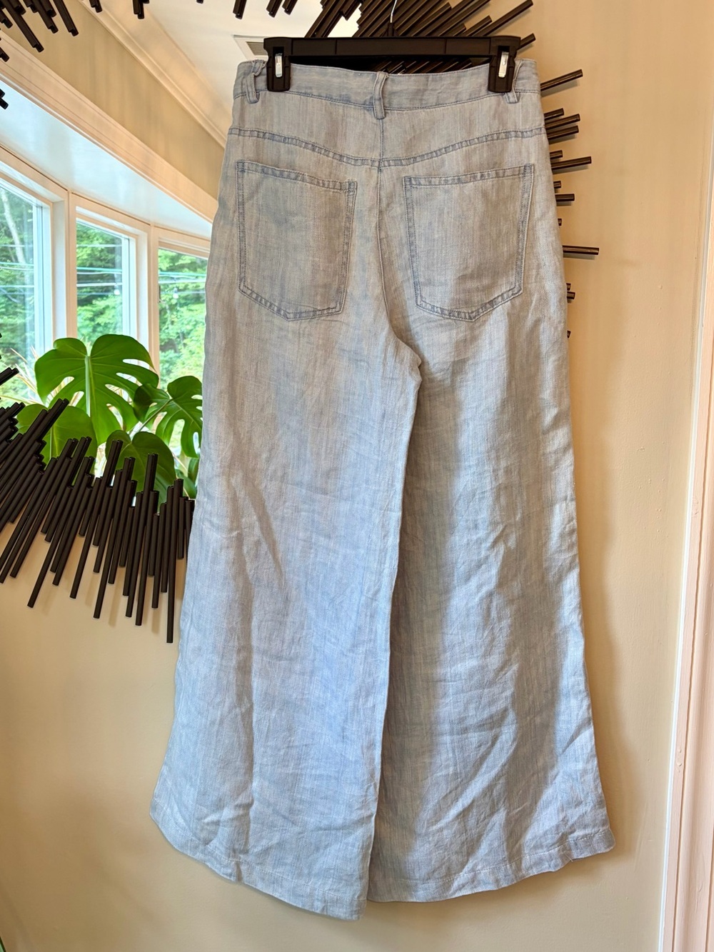 Magaschoni Light Blue 100%  Hemp Wide-Leg  Pilazzo Pants - Picture 3 of 11
